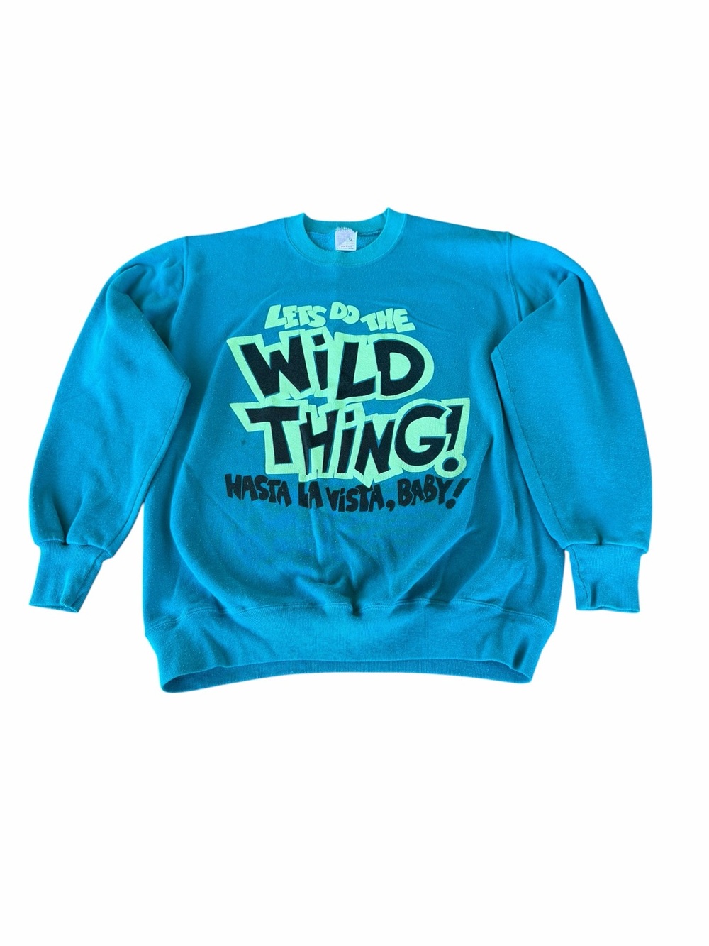 VTG Lets Do The Wild Thing! Hasta La Vista Baby Puffy Graphic Sweatshirt USA XL